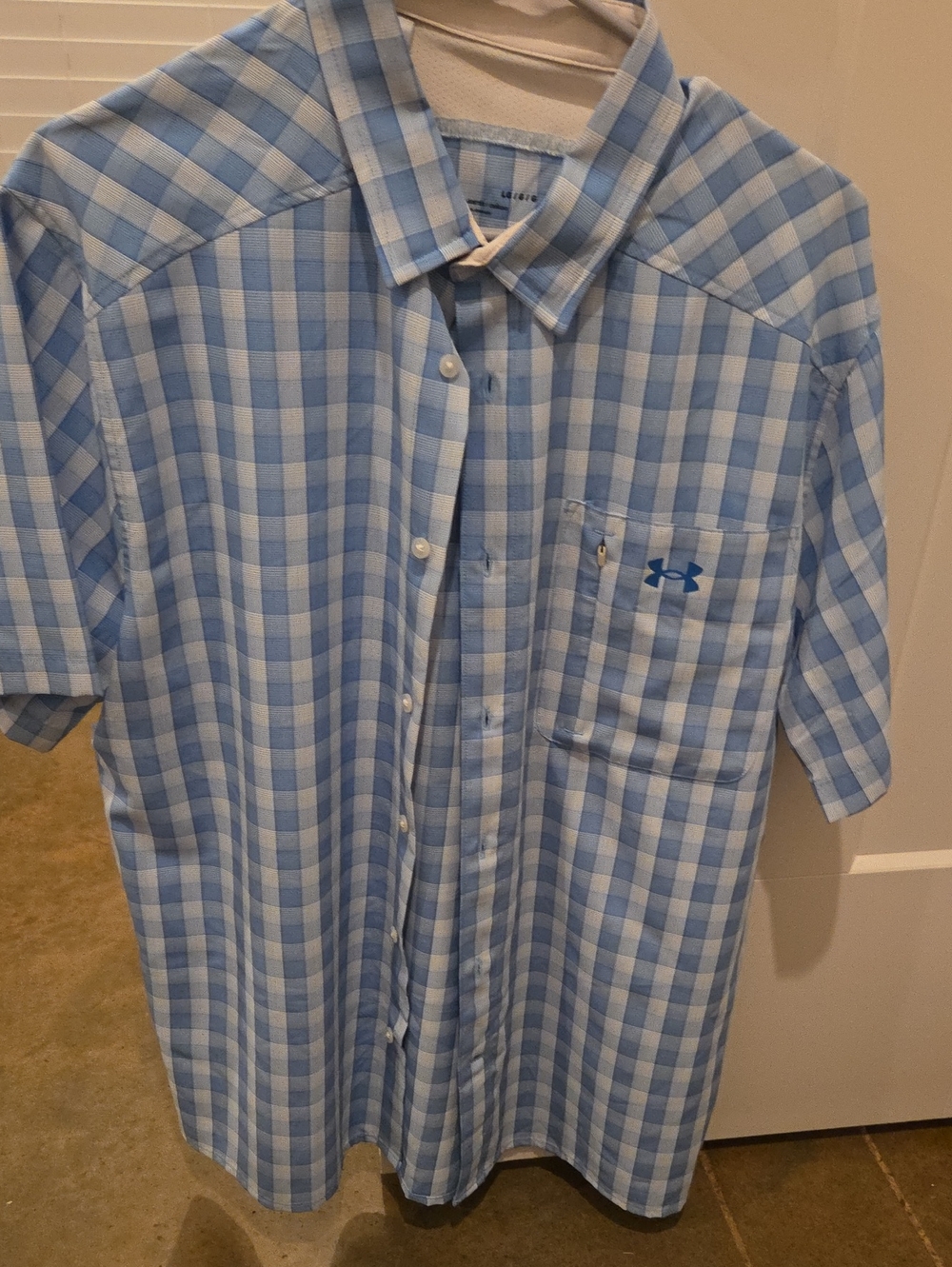Under Armour Light Blue and White Gingham Short-Sleeve Button-Down Shirt
